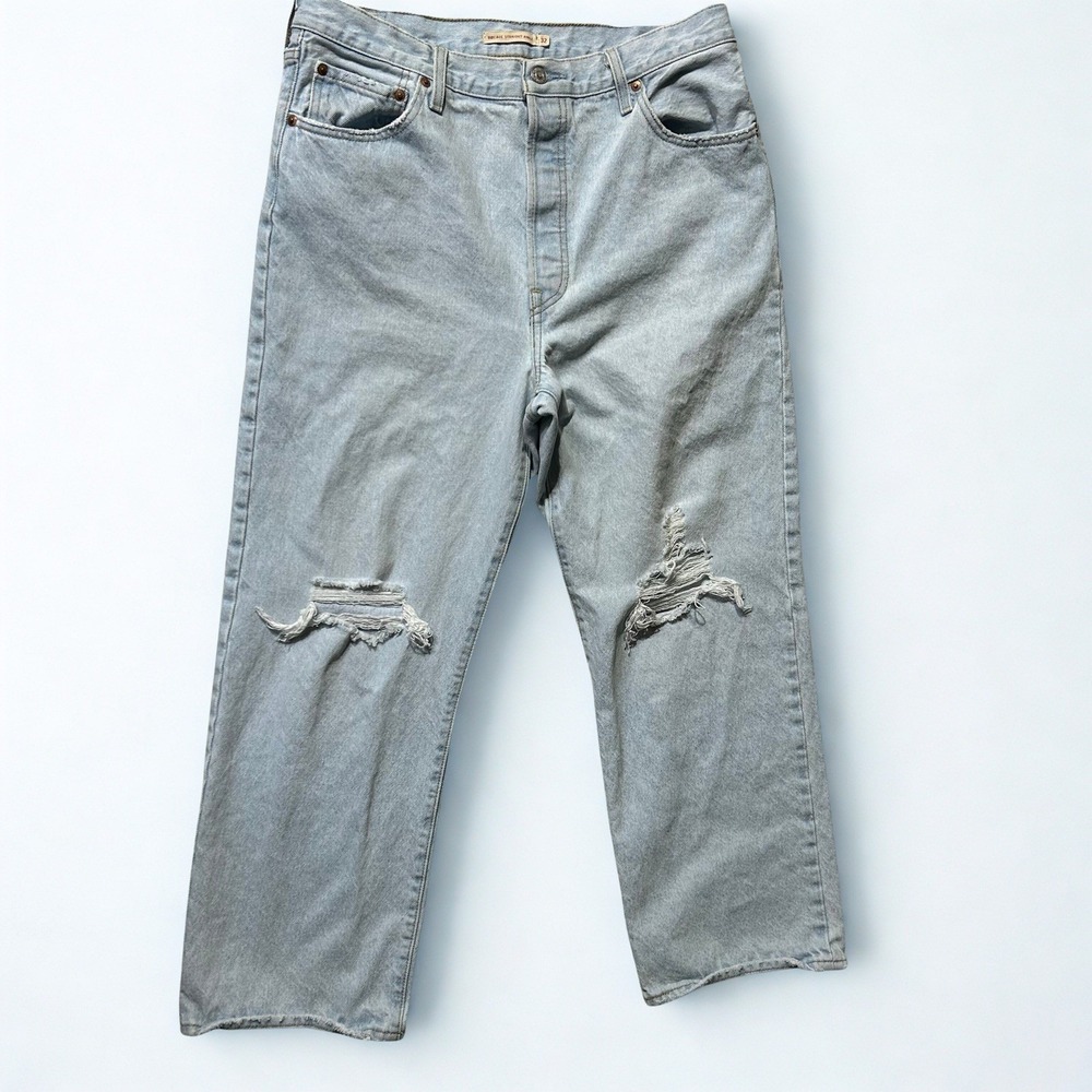 Levis Premium Ribcage Straight Ankle Jeans Light Wash Distressed Womens 32